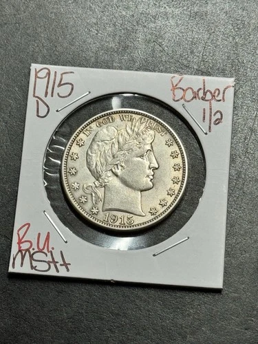 1915 D Barber Silver Half Dollar BU Uncirculated MS++ 50c Type Coin (Raw14980)