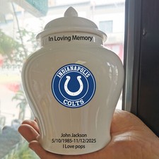 Ceramic Medium Urn   Indianapolis Colts Football Theme, Custom Text