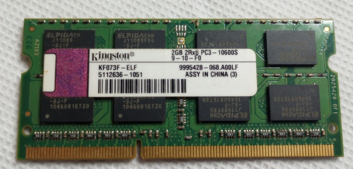 KINGSTON 2GB 2Rx8 PC3-10600S SODIMM Laptop RAM KF073F-ELD Untested