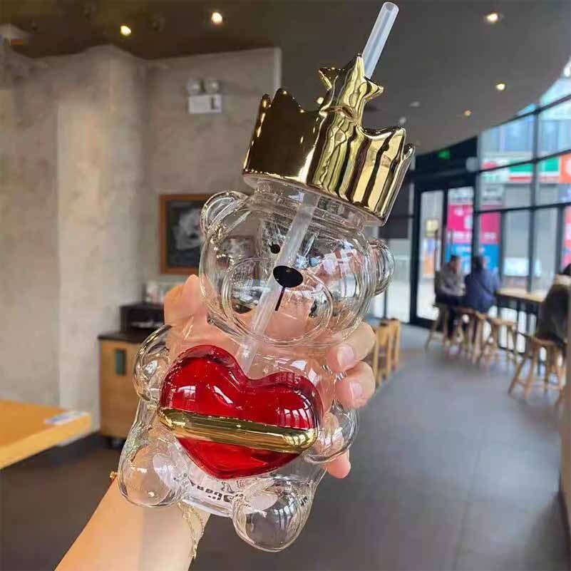 鮮美珍スタンドグラス Starbucks China 2022 Valentine's Day Gold Crown Bear Style 18oz