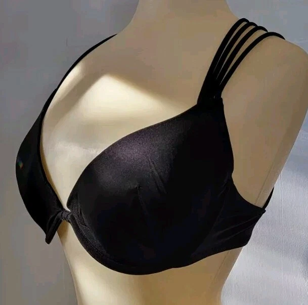 Sujetador pushup negro entrelazado con correas cruzadas 36C tela elástica cierre de hebilla Foto 3 de 4