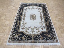 5'11 x 9'2 Hand Knotted Ivory Aubusson Tabriz With Silk Oriental Rug G5221