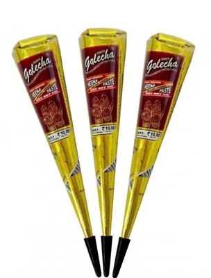 3 Henna GOLECHA Maroon RED Mehandi Tattoo Cones Natural Paste Indian Cones