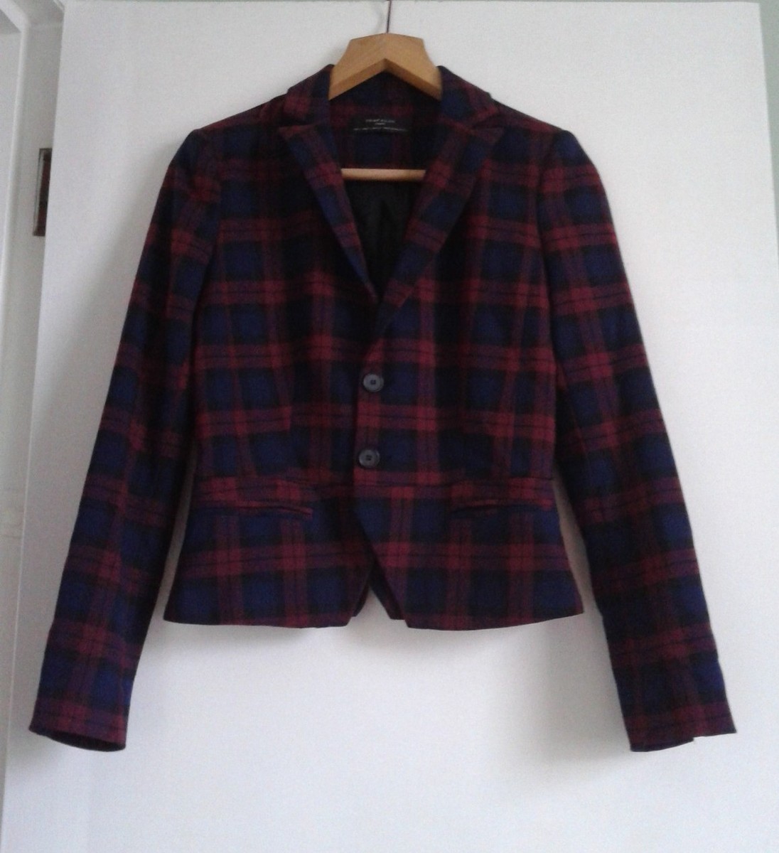 ZARA check plaid tartan black red blue jacket top blazer fitted