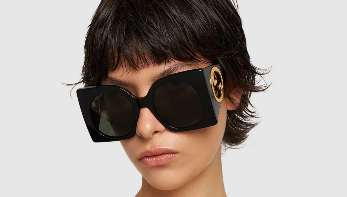 NEW GUCCI GG1254S 001 BLACK WOMEN OVERSIZED SUNGLASSES GUCCI GUCCI 1254 Black Gold Logo Gg1254S Oversized Mask Flat  main image 2