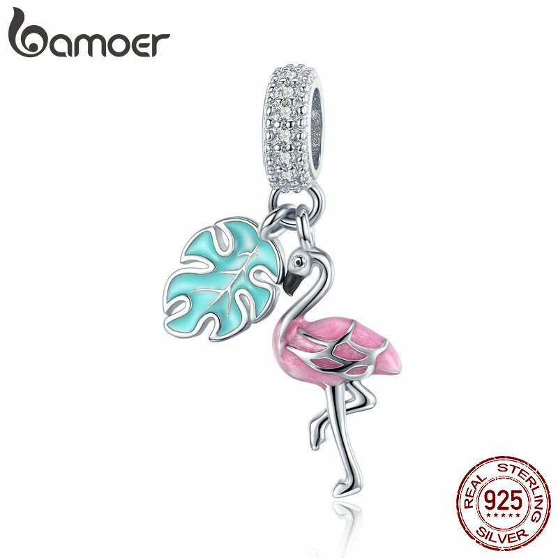 BAMOER Eurpean Enamel Flamngo Dangle S925 Sterlng slver Charms Ft