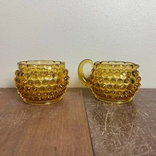 Vintage Amber Hobnail Stackable Creamer and Sugar Set
