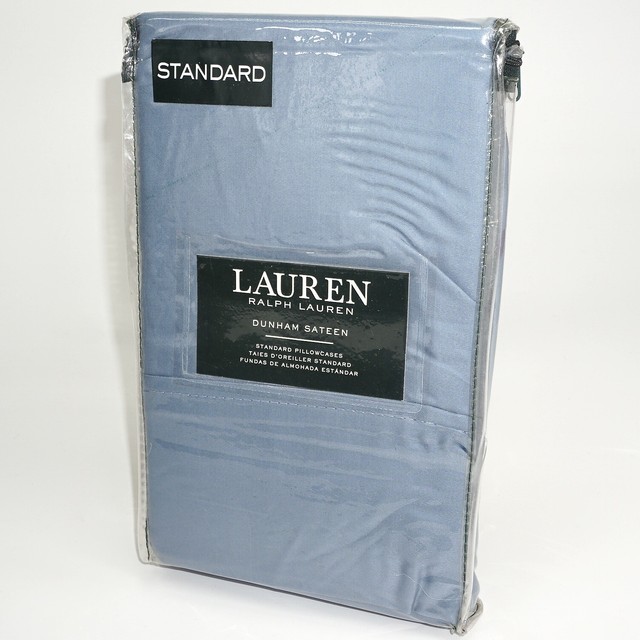 Ralph Lauren Dunham Sateen 2 Standard Steel Blue Pillowcases [Brand New