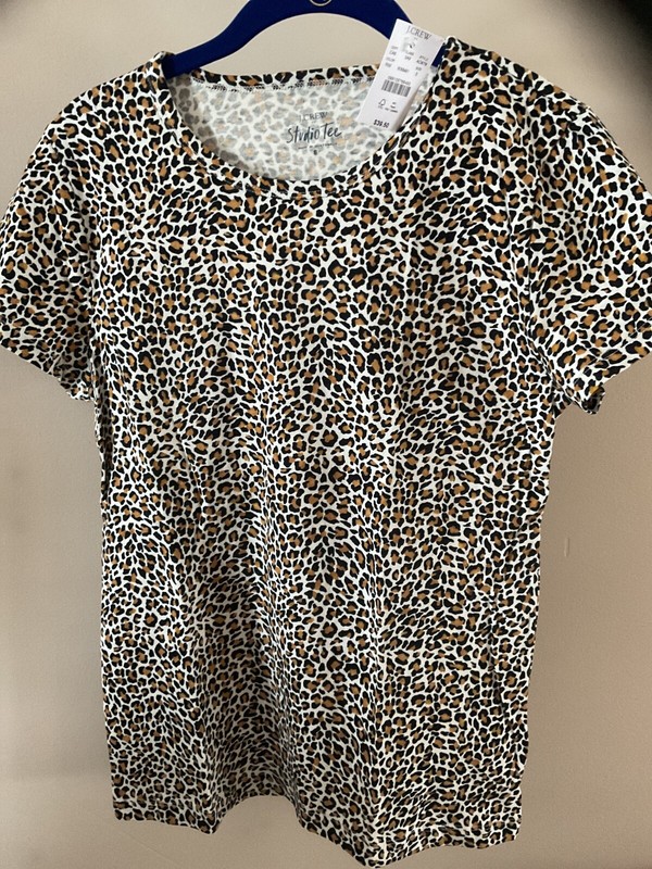 NWT J.CREW VINTAGE 100%COTTON TEE WOMEN'S S LEOPARD PRINT SHORT SLEEVE CREW NECK