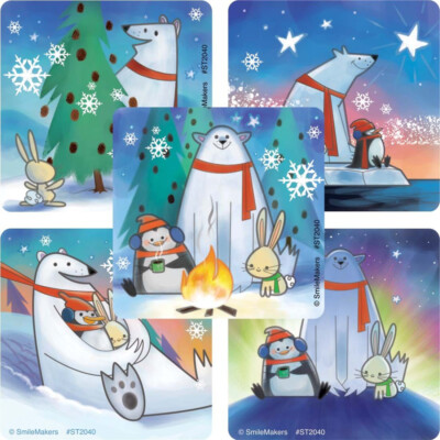 25 Polar Pals Christmas Stickers, 2.5''x2.5'' each