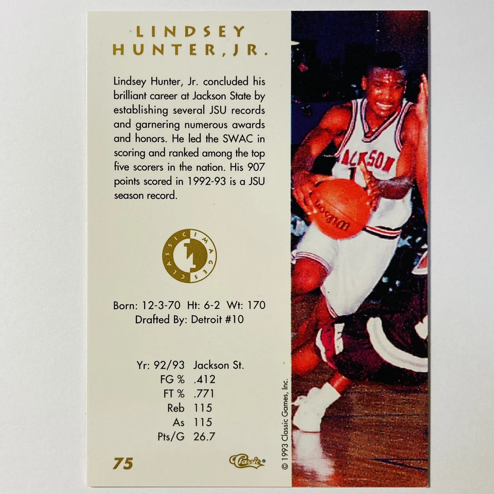 1993-94 Classic Images Multi-Sport Card #75 Lindsey Hunter Tc2 - Image 2 of 2