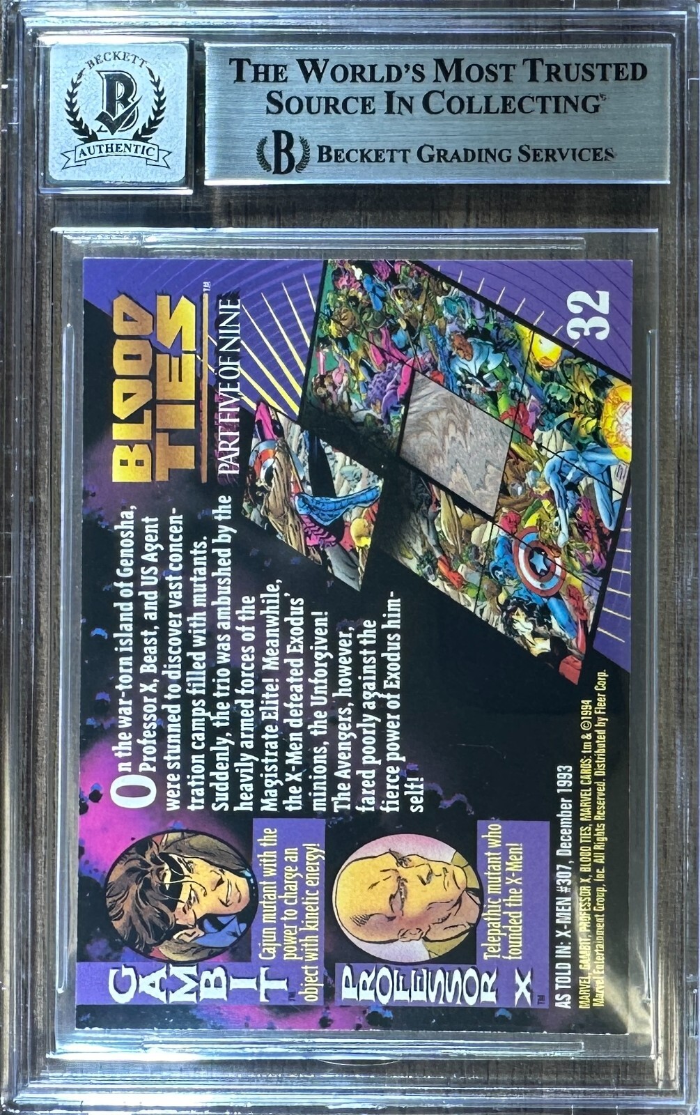 Tony Daniels auto inscribed card 1994 Fleer #32 X-men Gambit BAS Encap auto 10 view 2