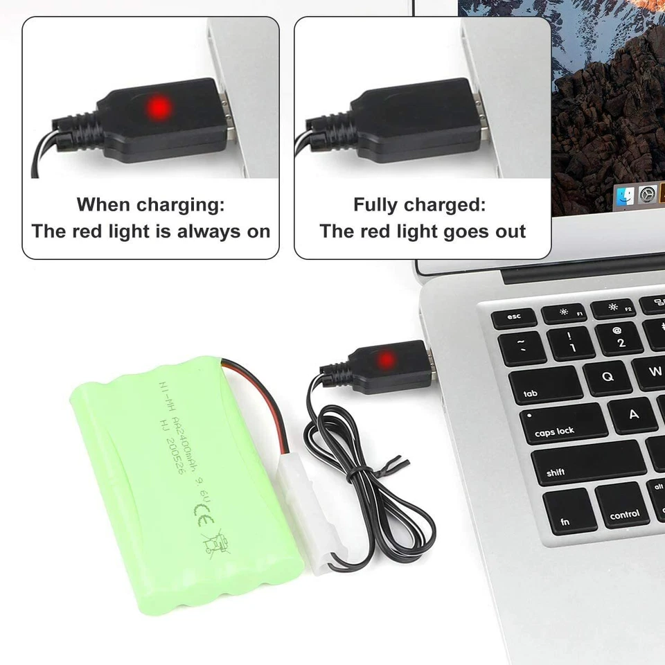 2 x NiMH Akku 9,6V 2400mAh Batterie Tamiya Stecker mit USB Ladekabel für RC Auto - Bild 4 von 4