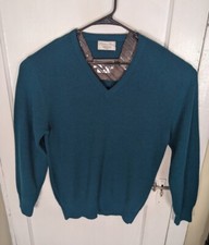 Vintage 80s Christian Dior Orlon Acrylic Teal Sweater XL USA Made V-Neck Knit