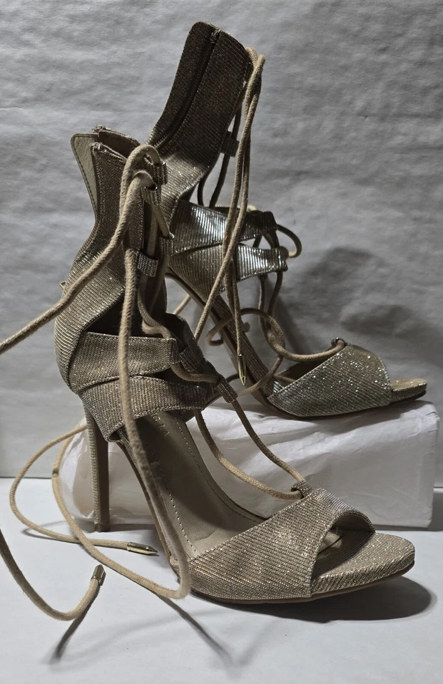 Туфли Republic L.A. на шнуровке с открытым носком золотистый металлик праздничные каблуки размер 8 М - Изображение 2 из 4