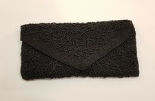Unique LoopStitch Vintage Black Seed Beaded Envelope Clutch Evening Bag Handmade