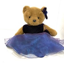 Build a Bear Brown Bear Purple Dress Hair Bow Handbag Purse Stuffed 14  Retired