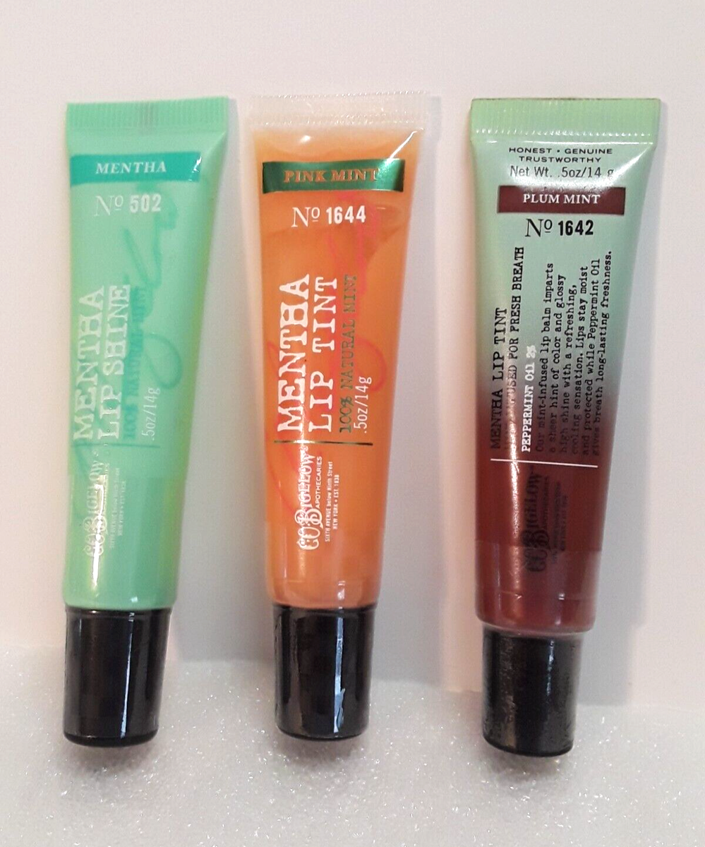 c.o bigelow plum mintmentha lip tint Mentha Tint: High-Shine Finish with a Hint of Color infused lip tint with a sheer hint of berry colour and a glossy high shine with a refreshing Lot of 3 Bath &