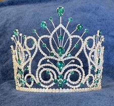 Rhinestone Large Beauty Pageant Crystal Crown Tiara Queen 6 Inch Prom Green