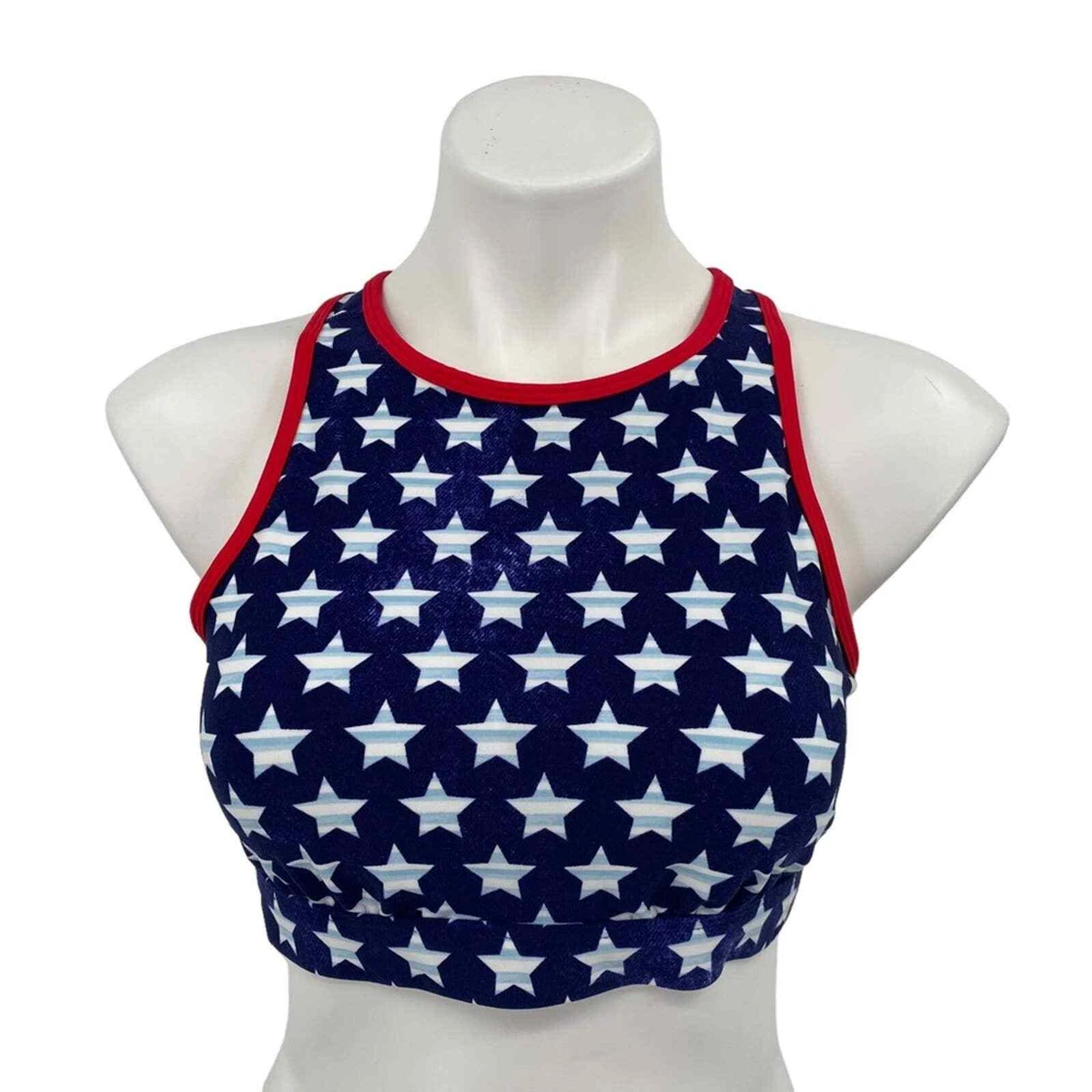 Tommy Hilfiger Sport Red White Blue American Flag Stars Sports Bra Large