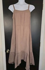 Dylan by True Grit 100% Linen Women's XL Sleeveless Dress Asymmetrical Pockets