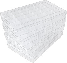 4 Pack 36-Grid Bead Organizer with Adjustable Dividers - Clear Craft Organizers
