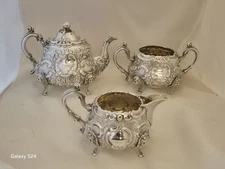 Super Victorian Solid Silver 3 Piece Tea Set with Fabulous Louis Style Chasing 
