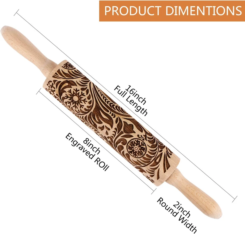 Embossed Wooden Rolling Pin for Baking, Deep Engraved Embossing Rolling Pin with - Image 2 of 4
