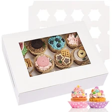 15 Sets Cupcake Boxes, 12 Count Cupcake Containers, 13x10x3.5 Inches Bakery B...