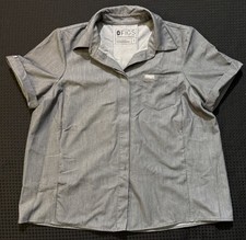 Figs Scrub Top Women's Small Gray Pilar Button Down Collared Short Sleeve Shirt