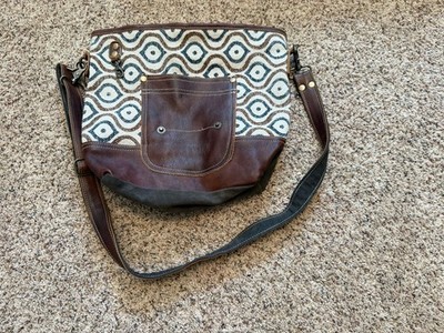 Myra Bags Leather Pocket Canvas Adjustable Strap Shoulder Bag
