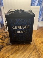 Vtg 1970s Rare Genesee Beer Faux Stained Glass 4 Sided Rotating Pool Table Light