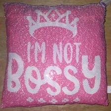 Cuscino paillettes reversibile Glitz N Flipz cambia colore e immagine "Non sono bossy" 