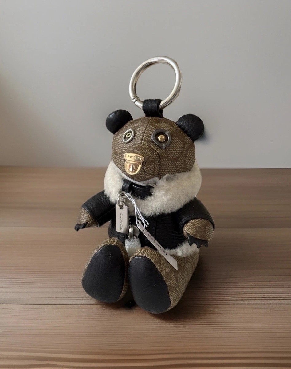 COACH Signature Bear Bag Charm with Shearling Leather Moto Jacket