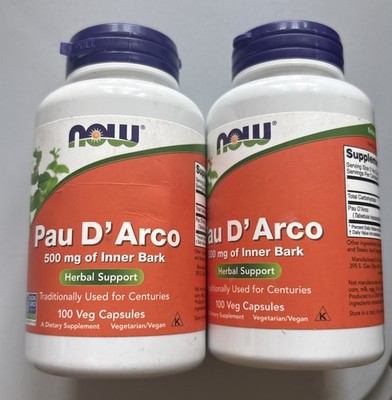 Now Foods Pau D Arco 500 mg 250 Capsules GMP Quality Assured Exp 4/26