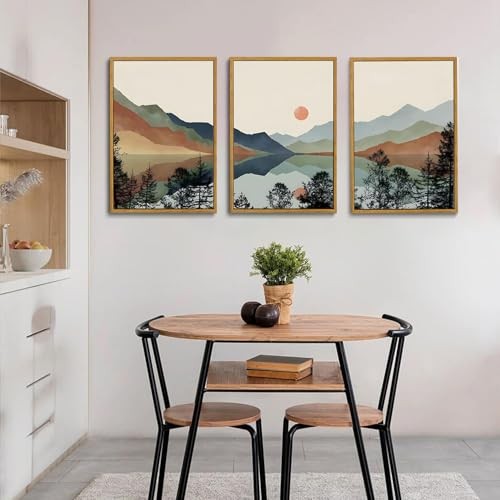 Framed Mountain Wall Art Nature Landscape Watercolor Sun Forest Canvas Picture - Picture 8 of 8