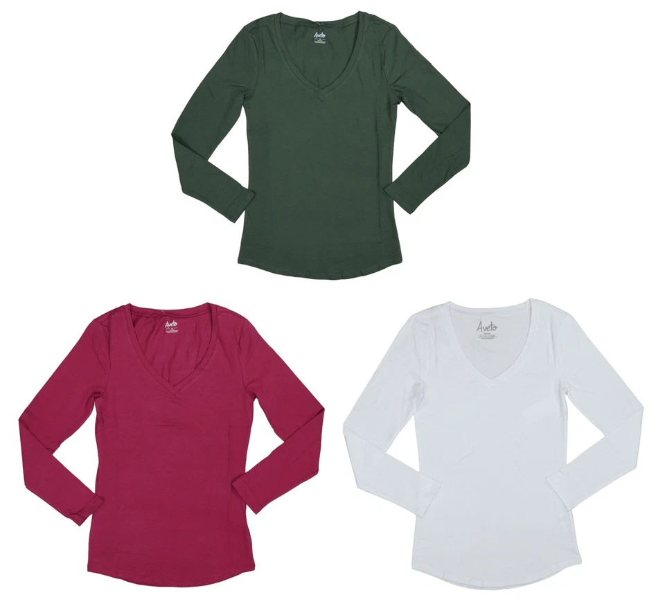 Aveto Junior's V-Neck Long Sleeve Essential T-Shirt M NWT Pick Color