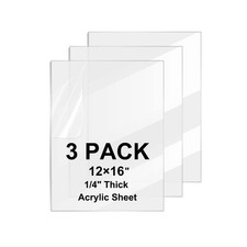 3 Pack Clear Cast Acrylic Sheet, 12 x 16, 1/4 6mm Thick, Plexiglass Panel