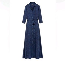 Banana Republic Size 6 Black  Blue Snakeskin Print Belted Maxi Dress Msrp 180