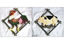 Tierische UNTERSETZER Gusseisen Hahn Schwein für Töpfe Pfannen Küchendeko H=22cm