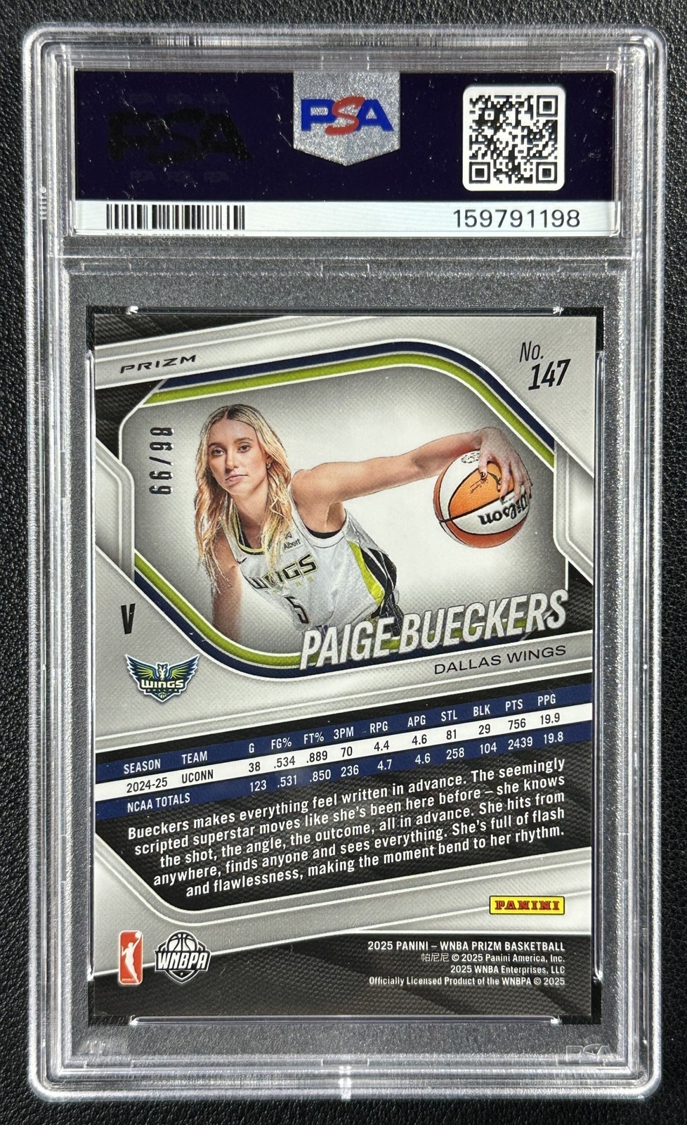 PAIGE BUECKERS PSA 8 2025 PANINI WNBA PRIZM #147 ROOKIE ORANGE RC 86/99 WINGS view 2