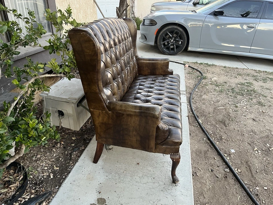 Antique Leather Couch - Image 3 of 4