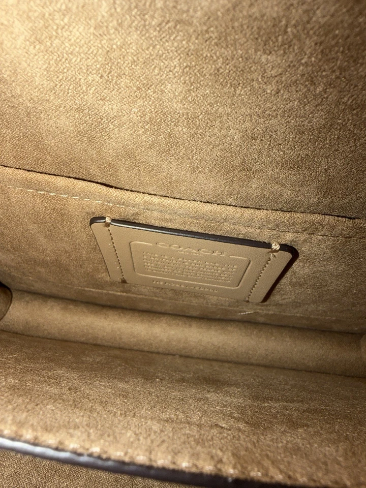 NUEVO CON ETIQUETAS COACH Bolso Bandolera de Cuero Colorblock Cadena Beige Tostado Estampado de Serpiente Solapa Foto 4 de 4