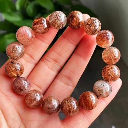 12.5mm Natural Red Gold Rutilated Super 7 Quartz Crystal Beads Bracelet C1710 - Picture 2 of 8