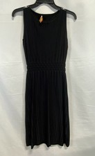 Tory Burch Women's Black Ribbed Knit Sleeveless Smocked Waist Midi Dress