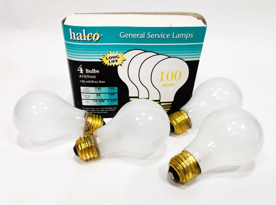 halco (4 Bulbs) 100 Watt Light Bulb Lamps A19 Frosted Long Life New Tested - Image 2 of 4