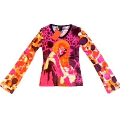 NWT Vintage Y2K Hayes Top S Long Flare Sleeve Custo Barcelona T-shirt Graphic