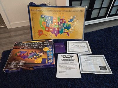 First state quarters Of The USA collectors map 1999-2008 Complete w Quarters set