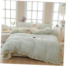 Ruffle Duvet Cover Set Queen,3 Pieces Queen 90" x 90" Lace Spring Summer 1