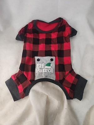 Small Checkered Dog Pajama/Outfit, Elf Patrol , Buffalo Print Dog Cat Christmas 